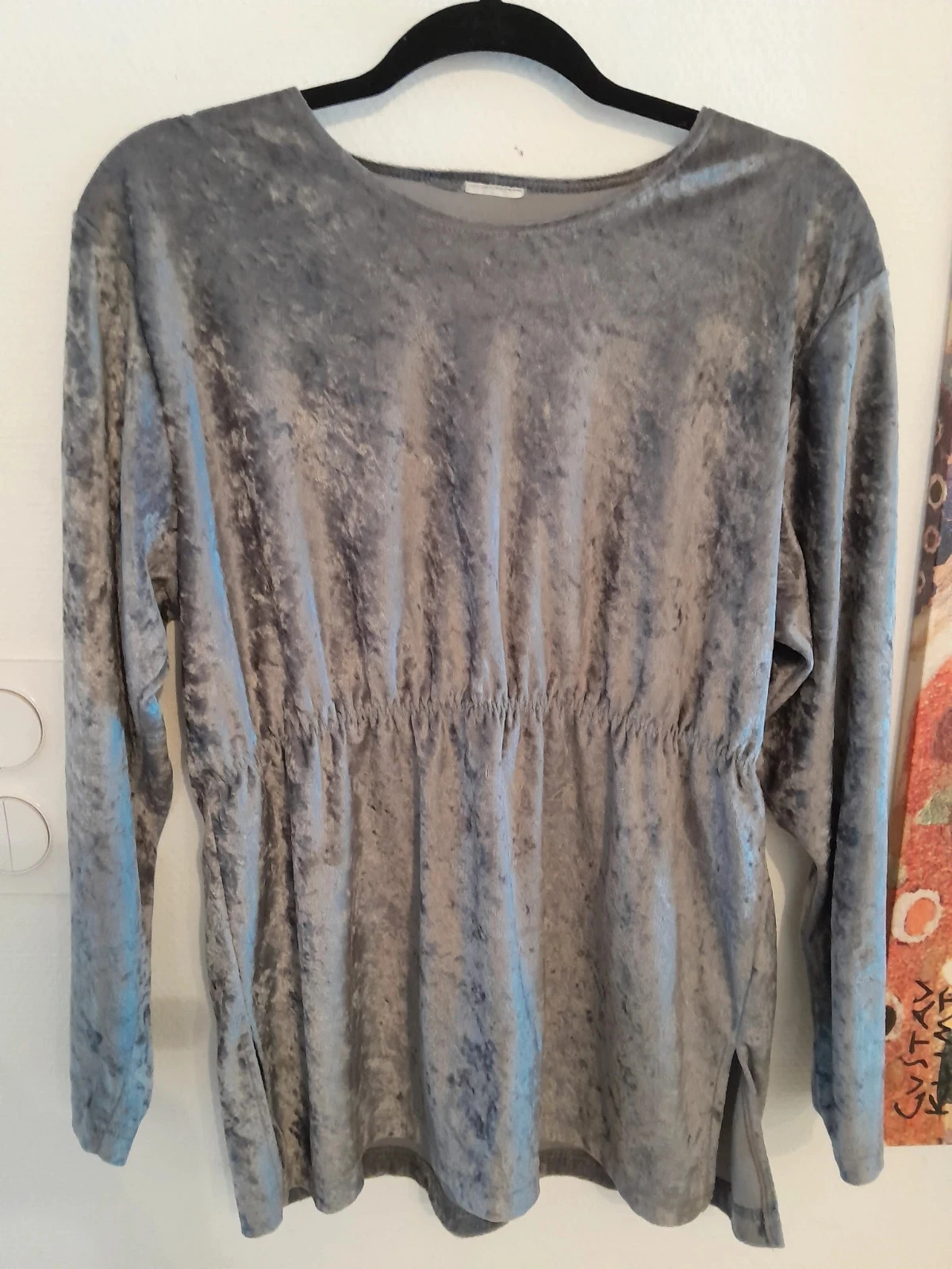 Haut femme en velours léger, couleur gris, taille 38